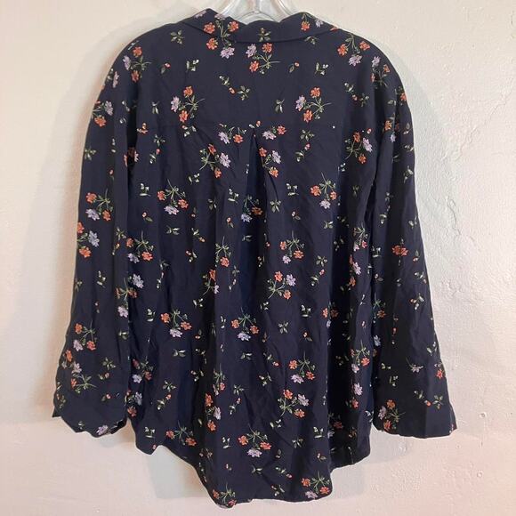 H&M‎ Navy Blue Floral Pattern Soft Blouse Shirt XS - Picture 4 of 4